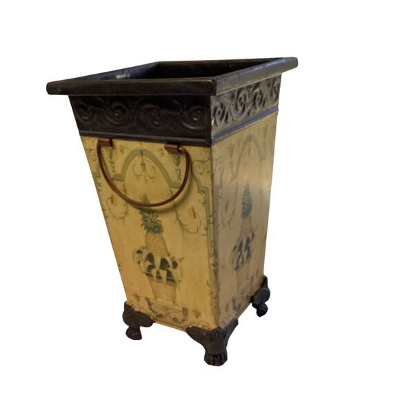 Footed metal planter, yellow, French style, pineapple - Picture 6 of 8